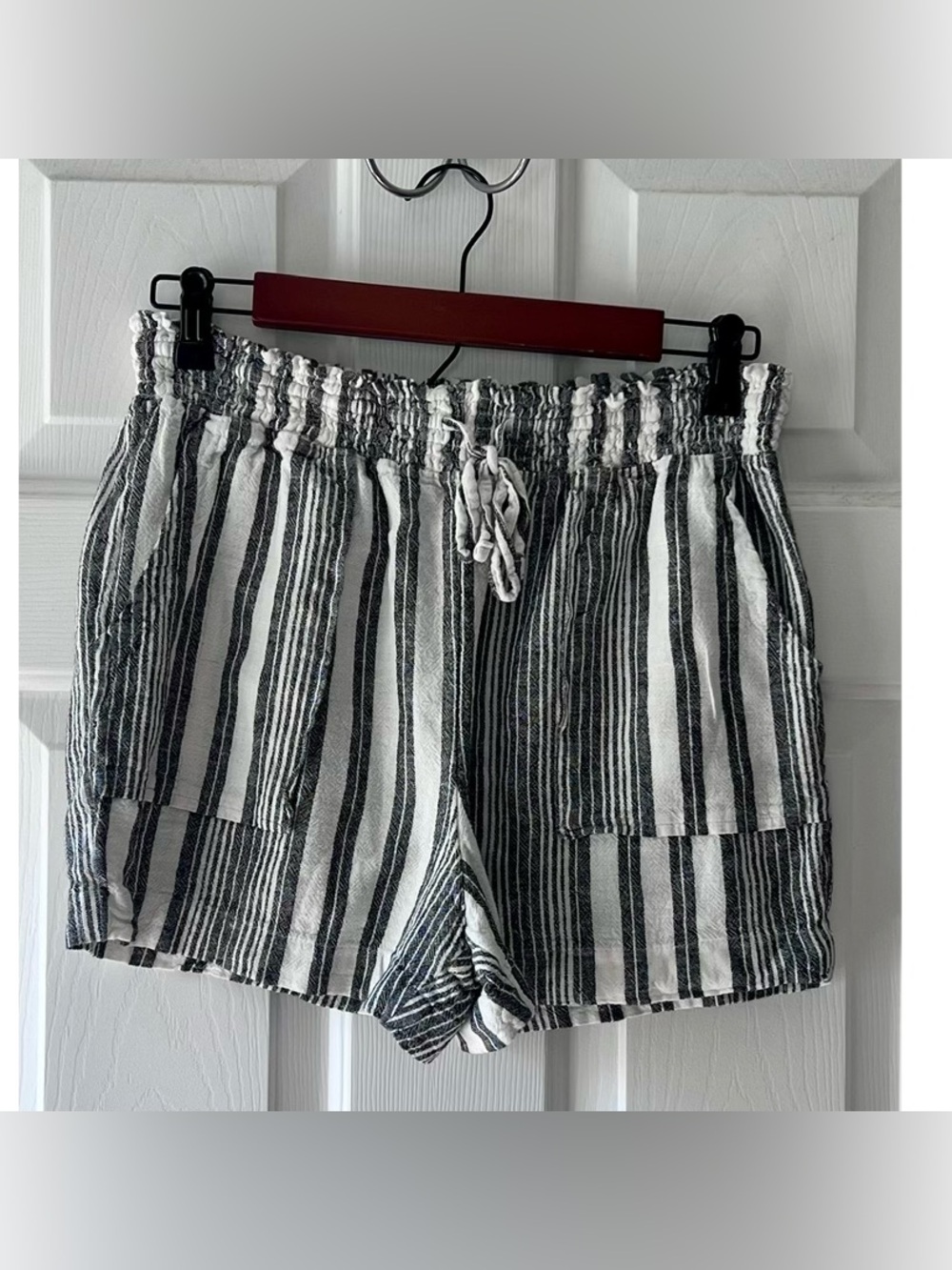 Time and Tru Black & White Striped Linen-Blend Shorts